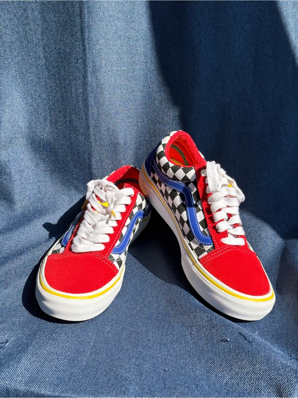 Vans Old Skool Pro Brighton Zeuner Red Checker Blue Skate Shoes Men 7.5 Wmn 9